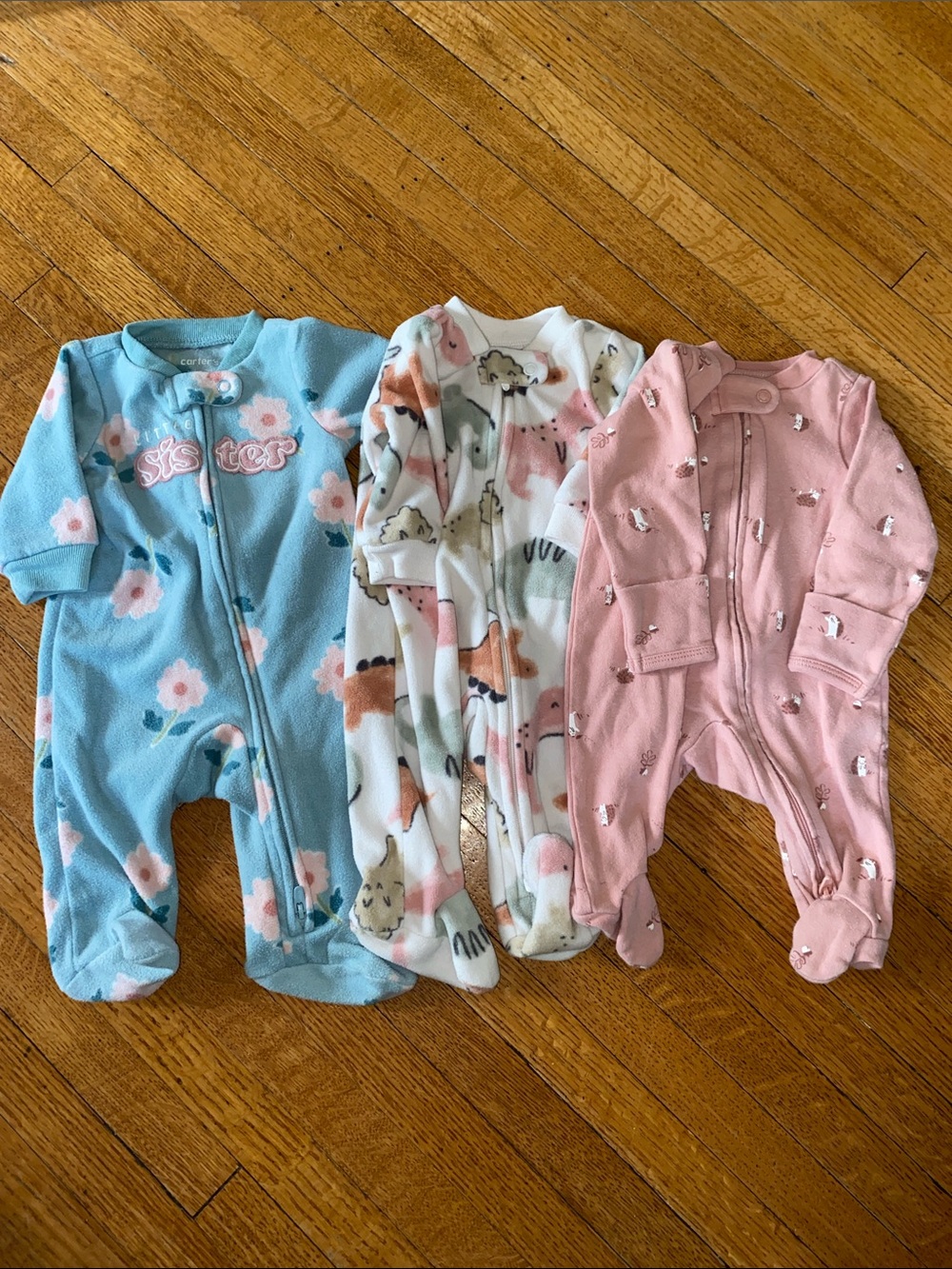 Carter's Pink Floral & Animal Print Baby One-Piece Footed Pajamas (3-Pack)